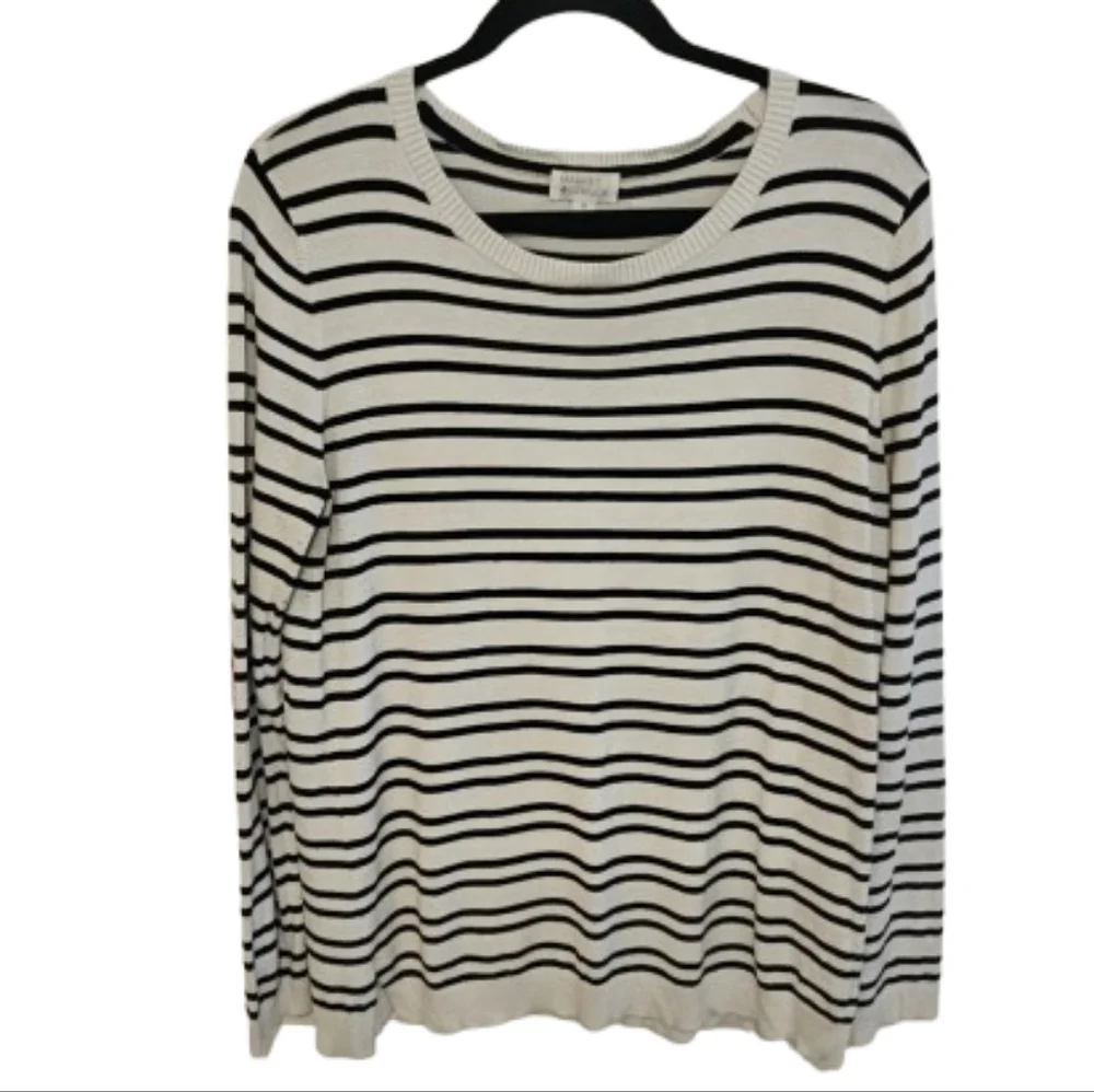 Market and Spruce Black and White Striped Sweater with Elbow Pads - Picture 1 of 6